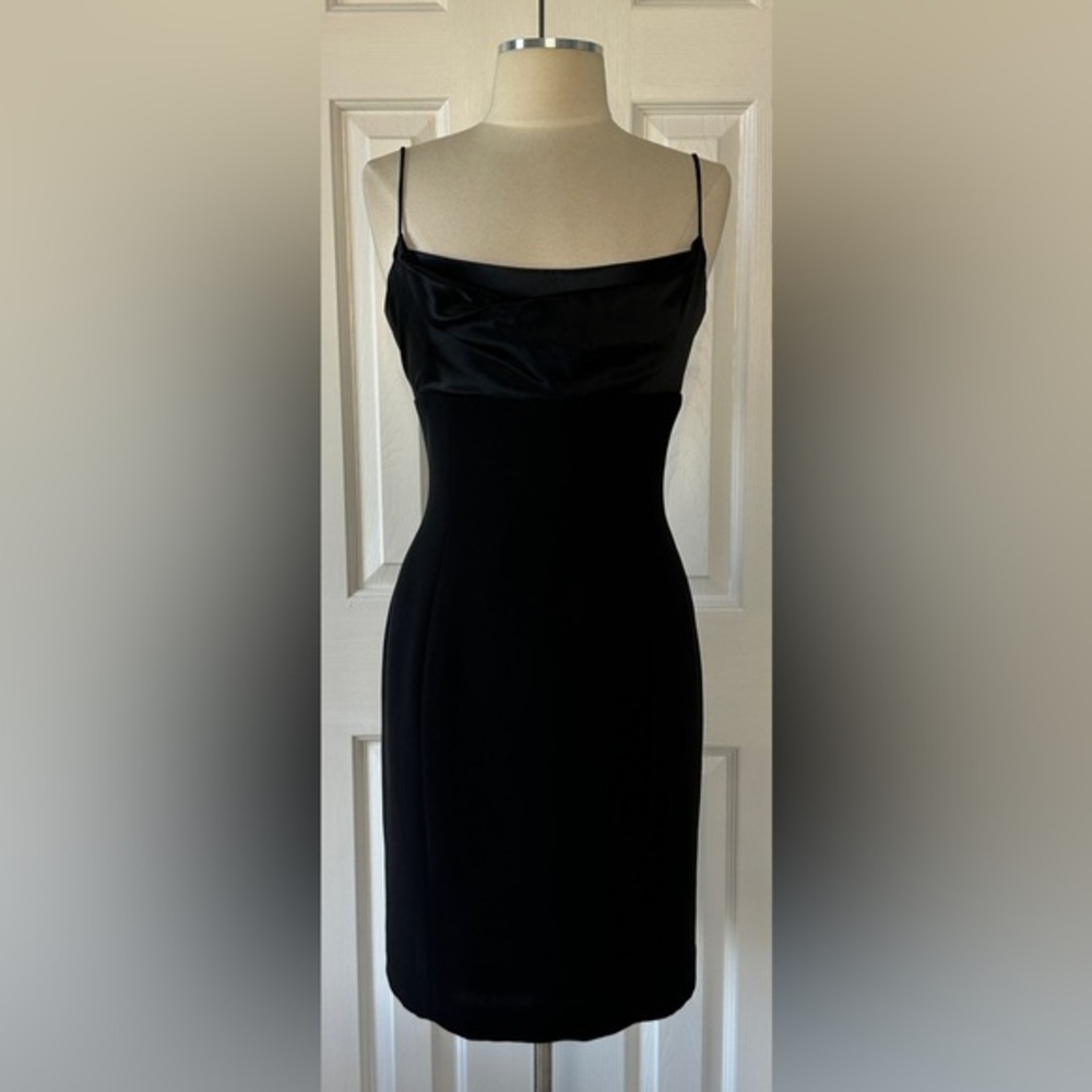 Jones New York Black Satin & Crepe Sheath Dress — Size 12